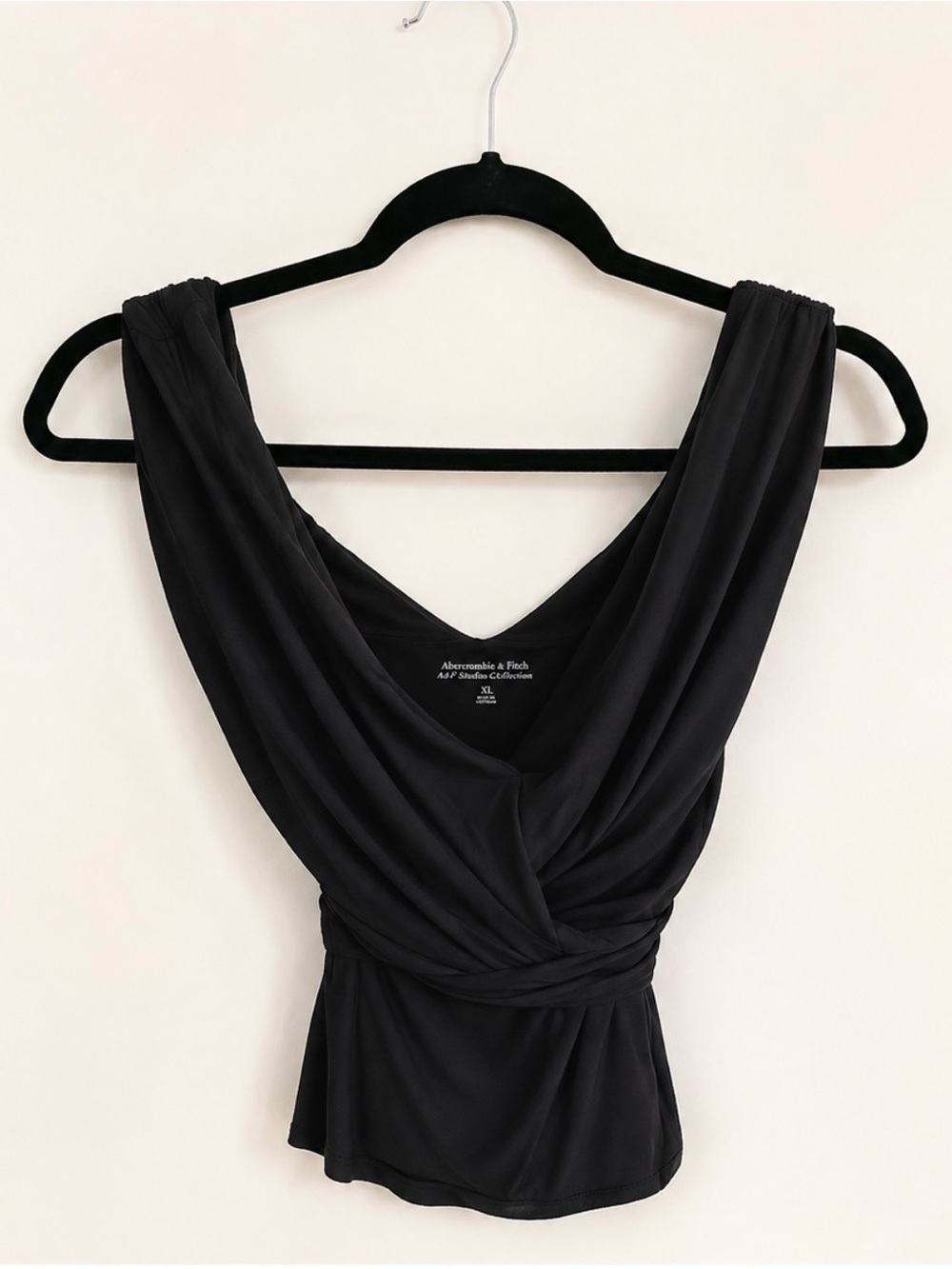 Abercrombie & Fitch Black One-Shoulder Draped Wrap Top
